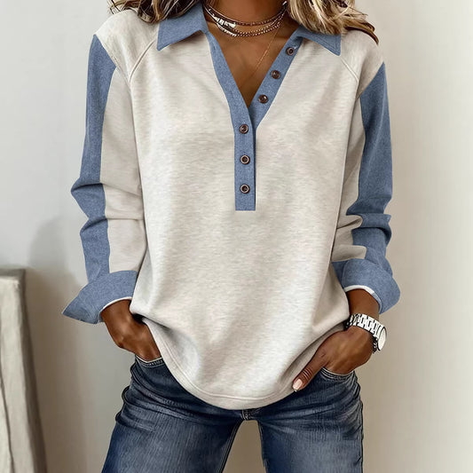 Womens Multi-color Loose-fitting Figure-flattering Long-sleeve Top