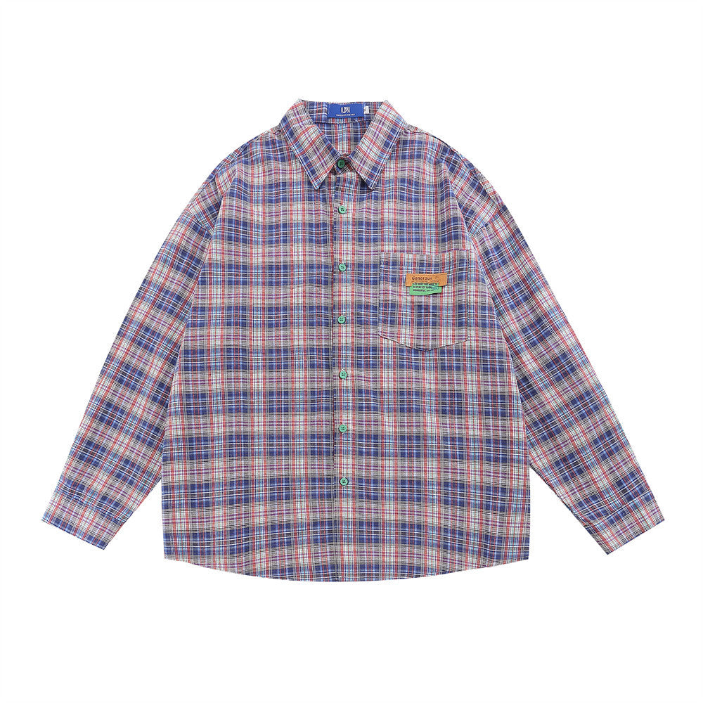 American Casual Retro Plaid Shirt Boys Loose Long Sleeve