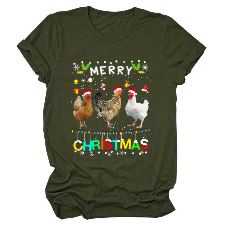 Europe And The United States Christmas Printed Casual Ladies Short-sleeved T-shirt