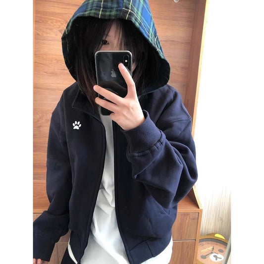 American Retro Plaid Hat Sweater Women's Spring And Autumn Korean Style Idle Style