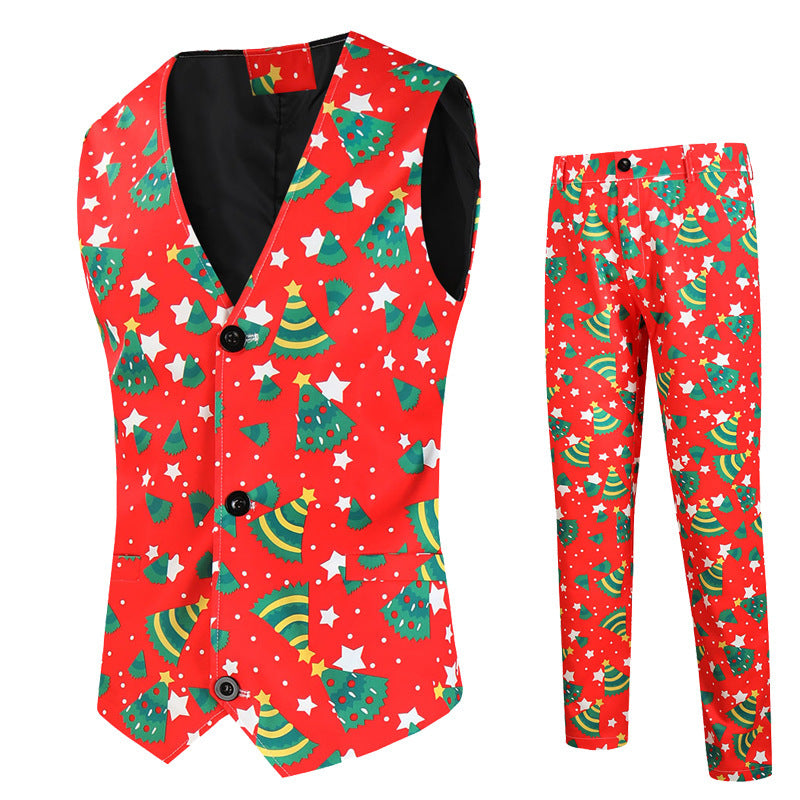 Men's One Button Printed Suit Christmas Casual Suit