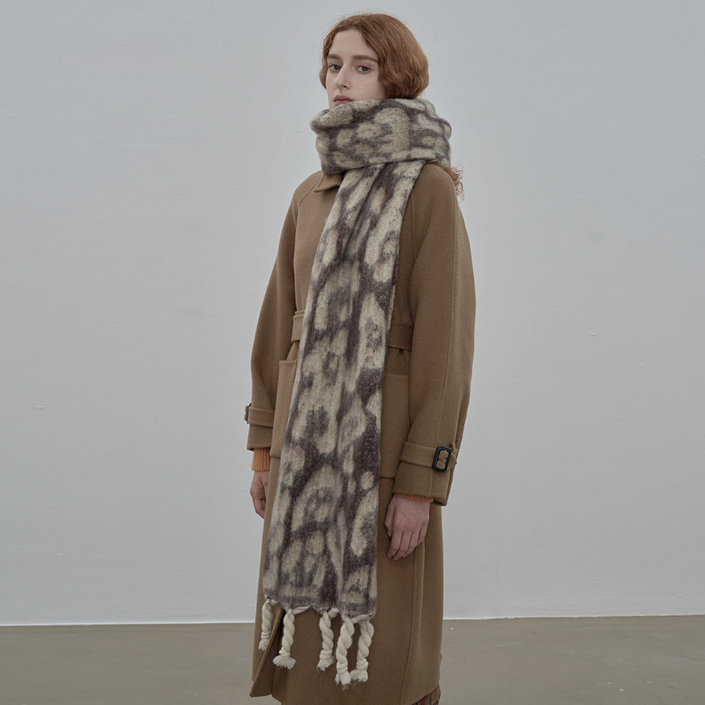 Classic Hand Knotted Fringed Leopard Scarf