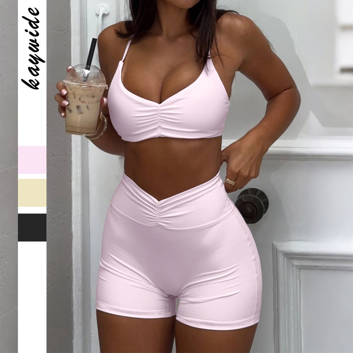 Sporty Yoga-Style Halter Top And Shorts Two-Piece Set For Women