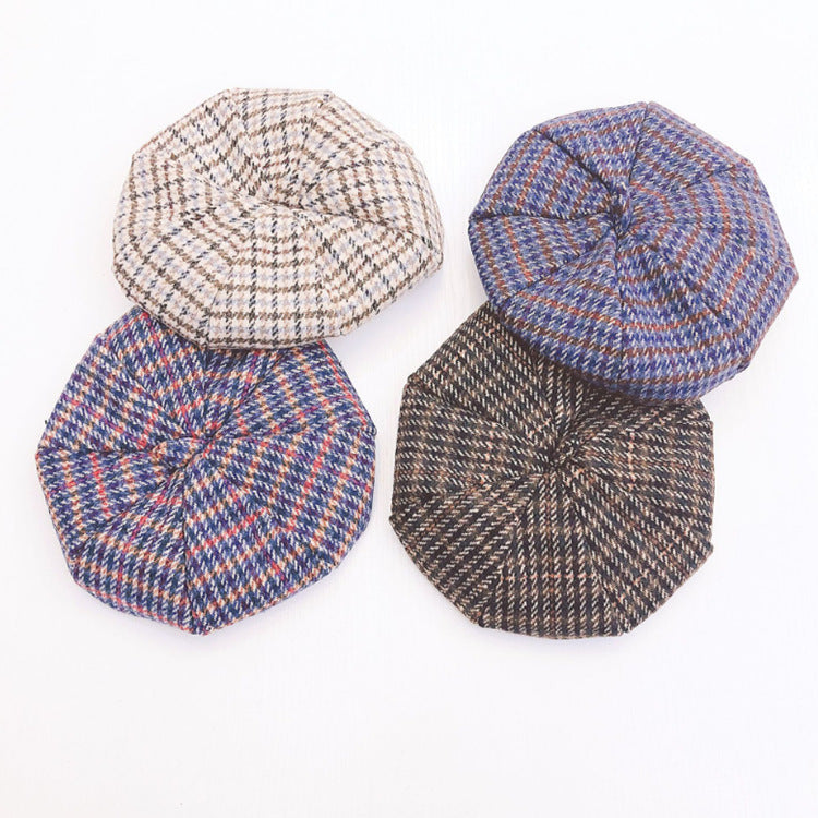Children's Houndstooth Wool Octagon Beret