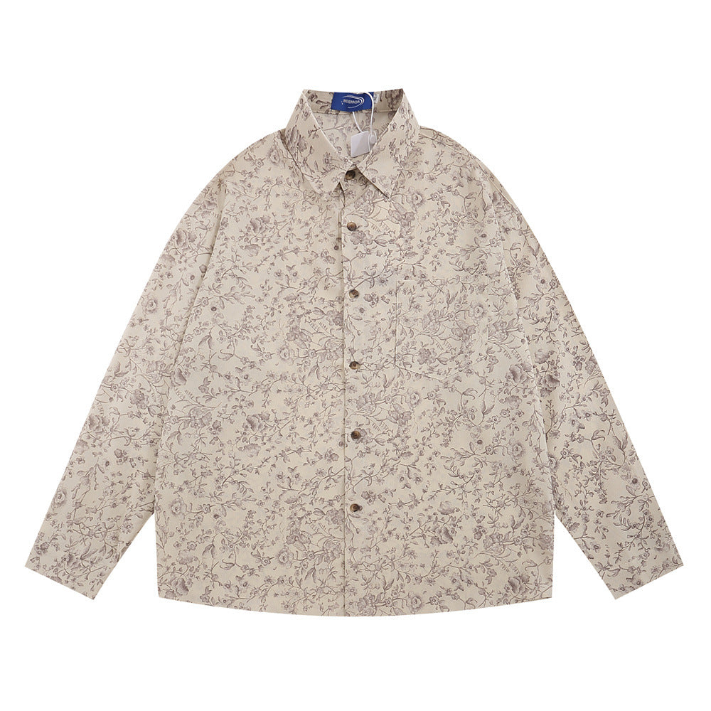 Floral Shirt Men's Loose Casual Polo Collar Cardigan