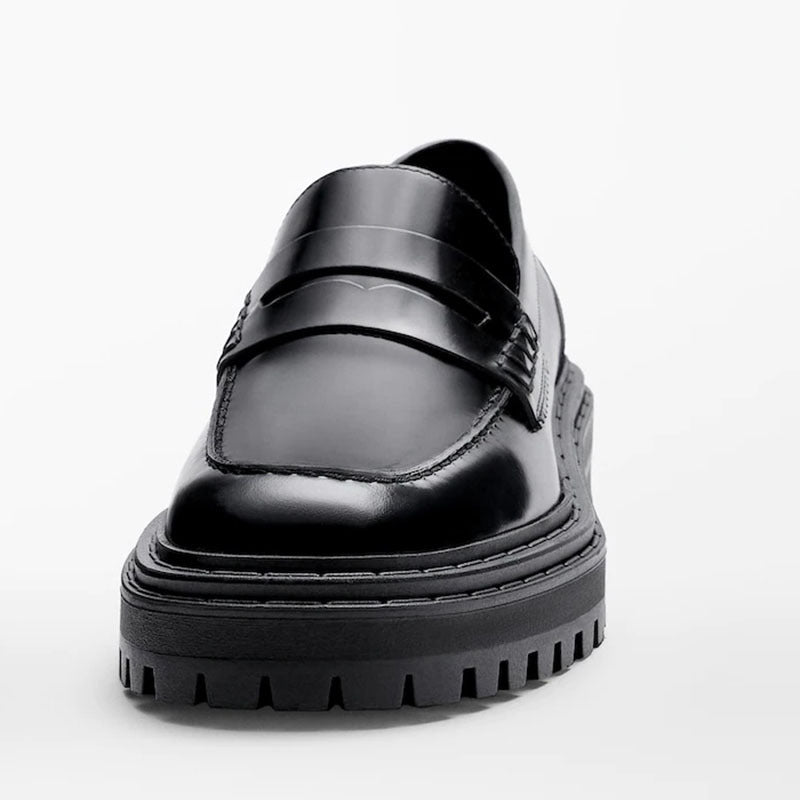 Round Toe Thick Bottom Top Layer Cowhide Single Casual Leather Shoes