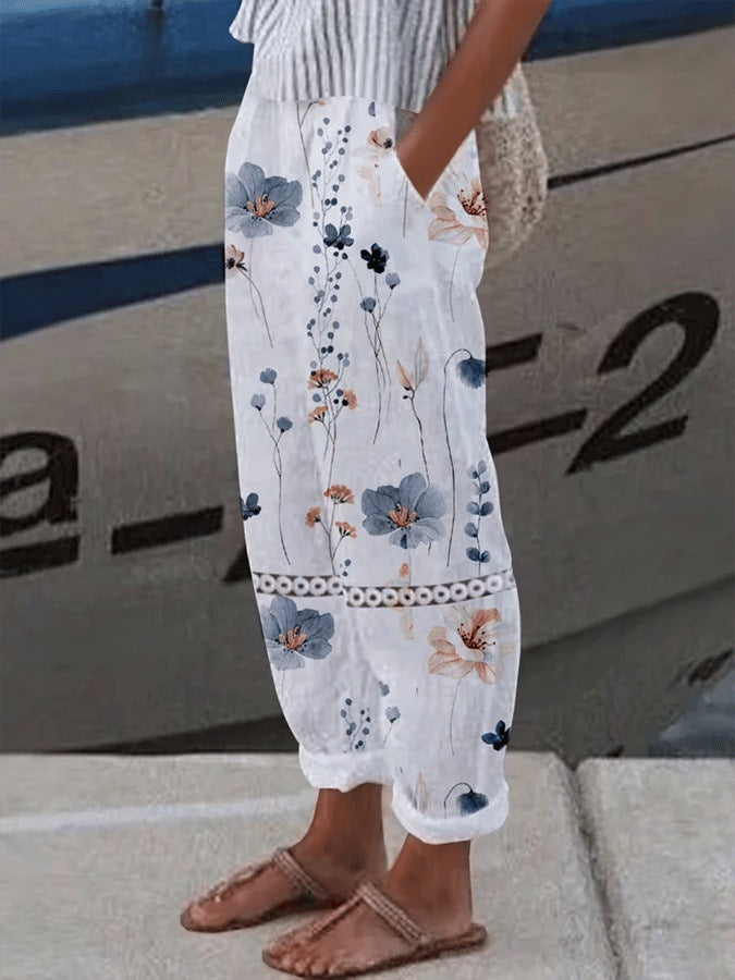 Women's Digital Printing Bubble Crepe Trousers