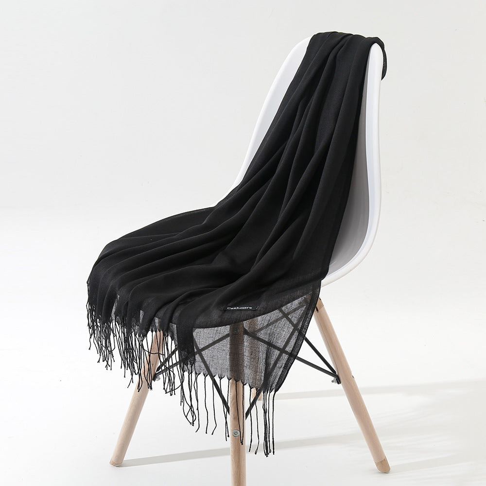 New Japanese And Korean Women's Long Autumn And Winter Cashmere-like Simple And Comfortable Versatile Fashion Solid Color Tassel Scarf Shawl