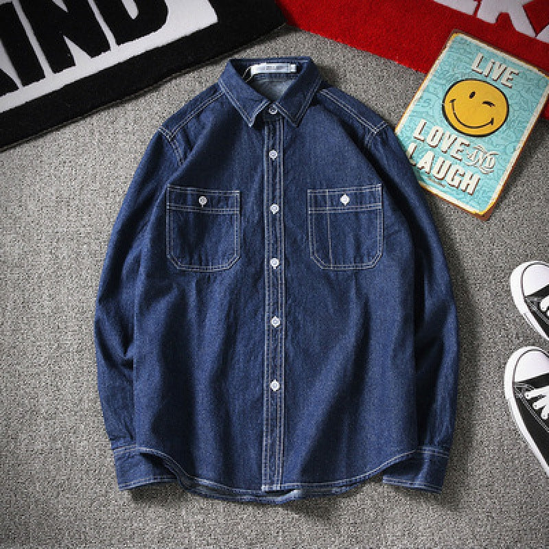 Spring And Autumn Denim Shirt Men's Korean-style Slim Fit