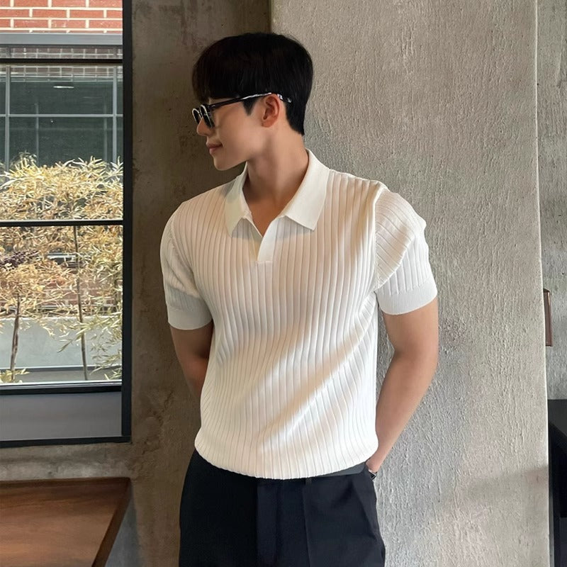 Sommer striber kortærmet POLO Shan herre koreansk slim fit revers ensfarvet afslappet tynd halværmet trend strikket top