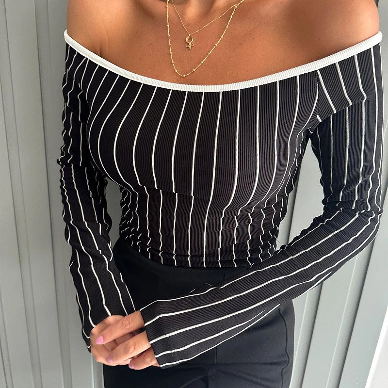 Off-the-shoulder Long-sleeve Casual Base Top