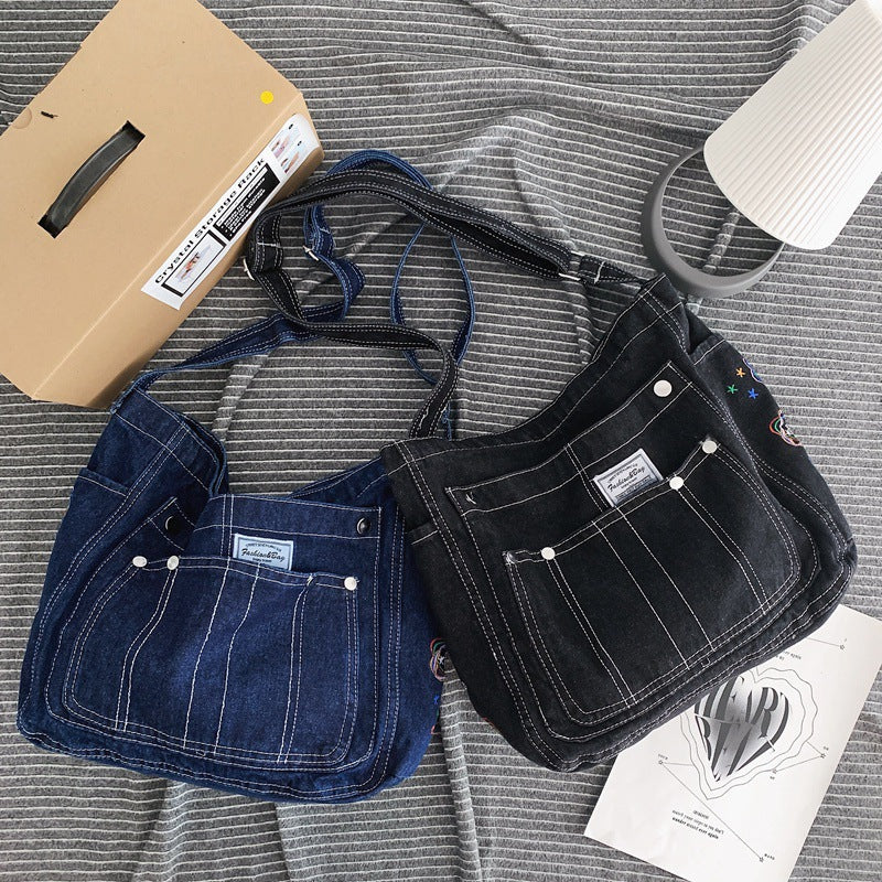 Enkel Denim Dame Skuldertaske Med Stor Kapacitet