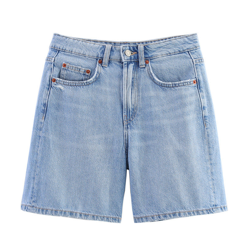 Summer European And American Style Initial Color Mid Waist Casual Denim Shorts
