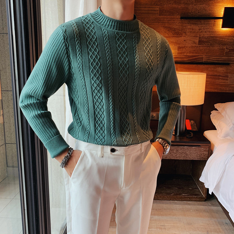 Twist Sweater Men's Half Turtleneck Sweater Slim Coarse Sweater Base
