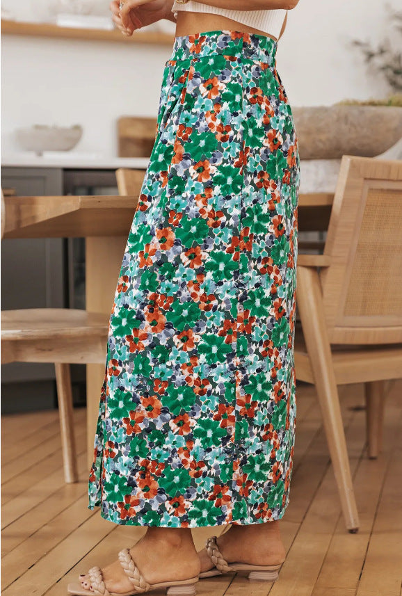 Printed Split Plant Print Skirt