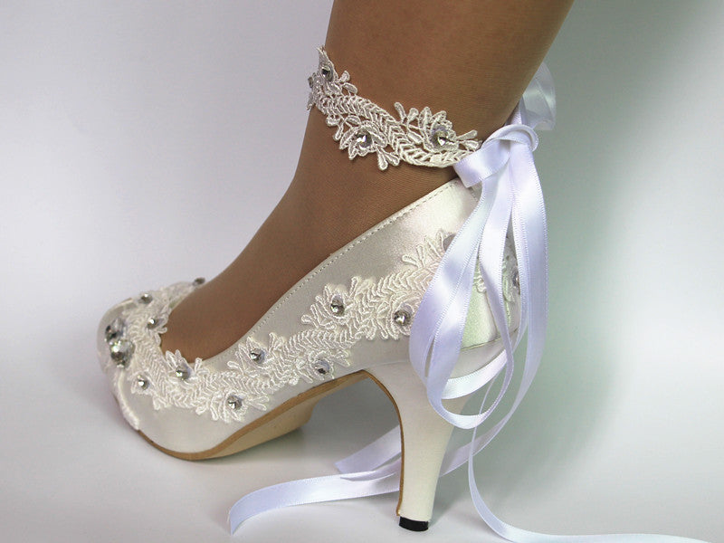 Fish Mouth Lace Silk Satin Bridesmaid Strappy Rhinestone Women's Shoes