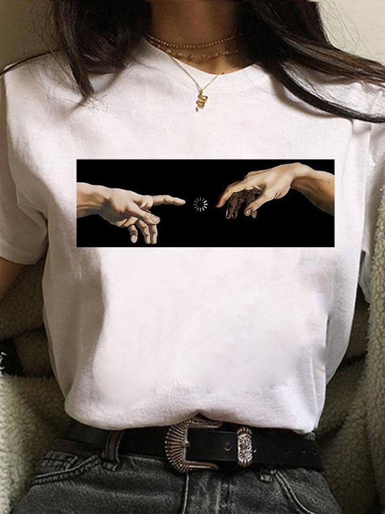 Europæisk og amerikansk alfabettryk kortærmet T-shirt