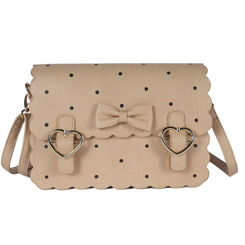 Japanese Anime Peripheral Vintage Style Cute Funny Embroidered Biscuit Bag Bow Soft Girl Student Pu Messenger Bag
