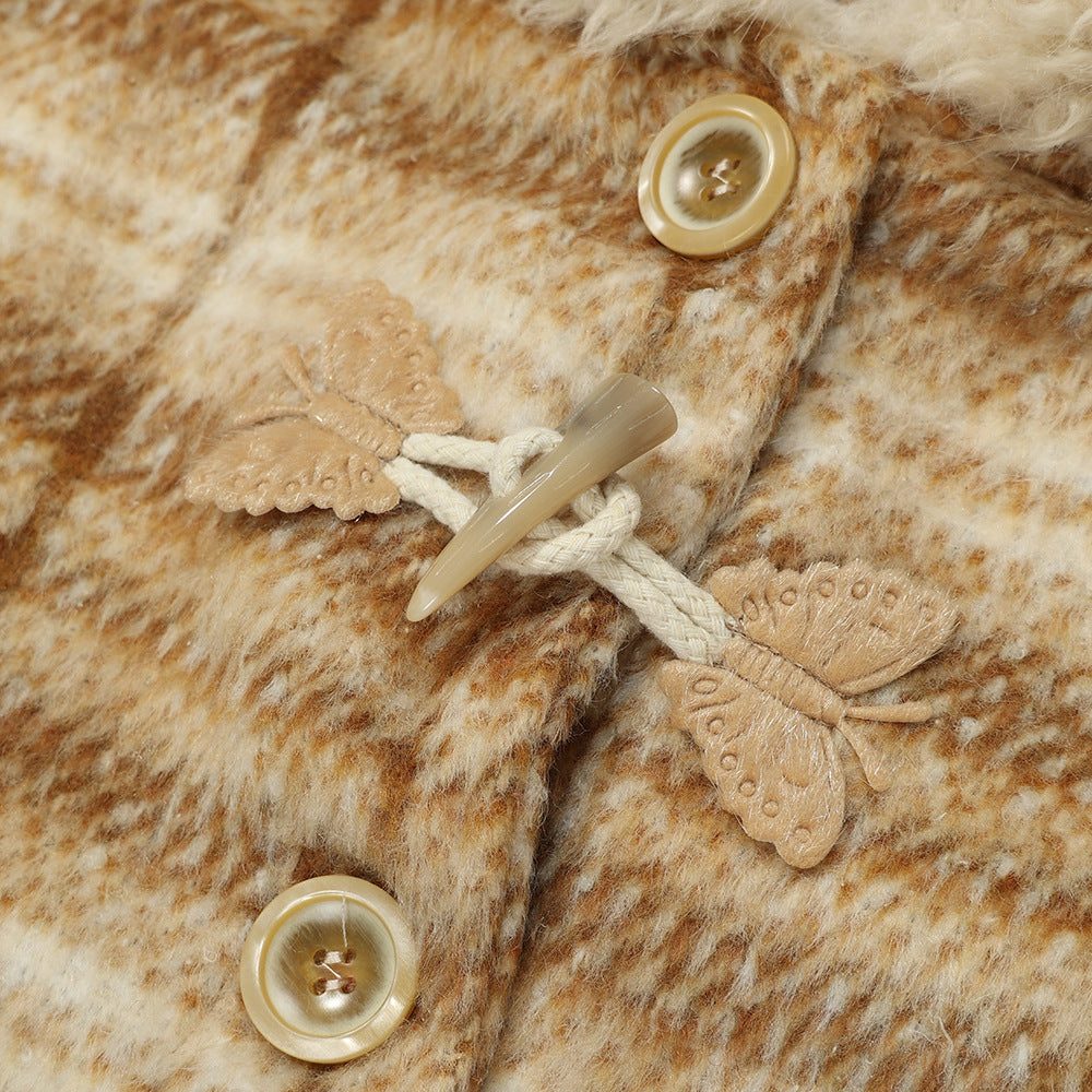 Yarn-dyed Stripes Hooded Cotton Coat Jacket Thickened
