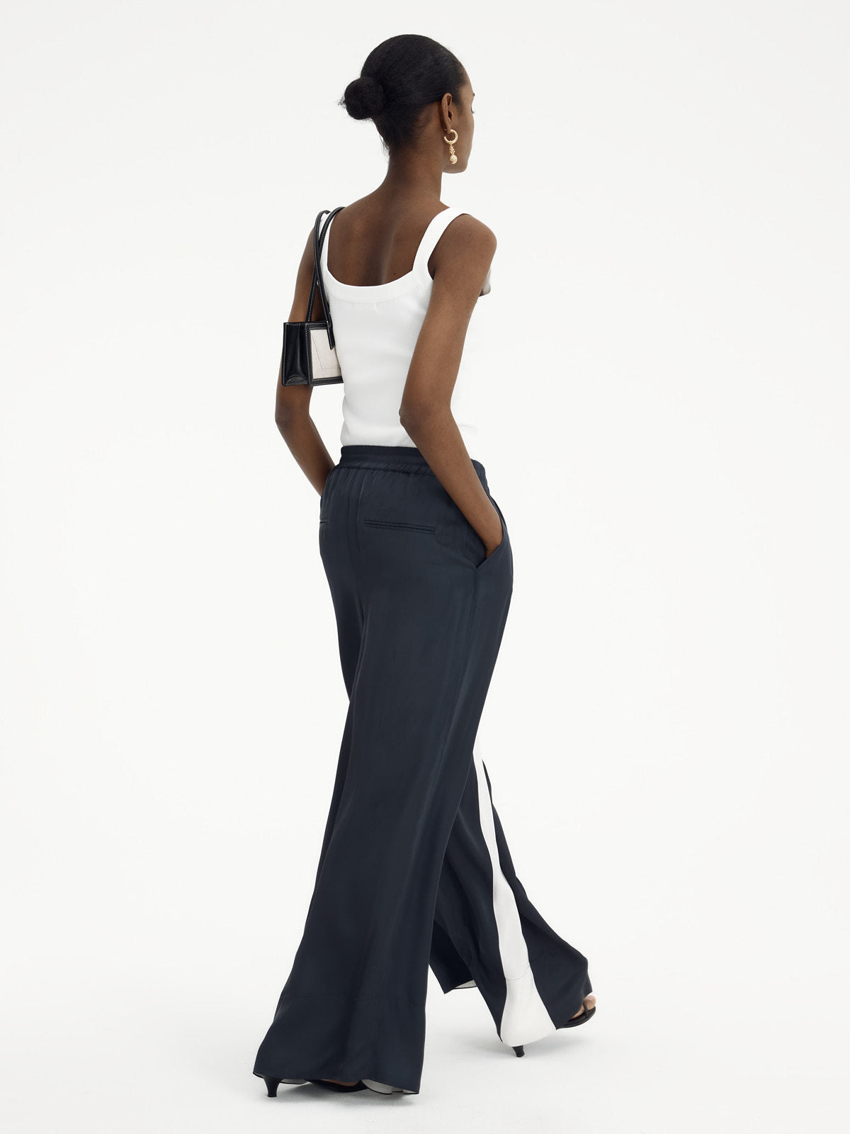 Loose Wide-leg Pants Women's Color Matching Silky Casual Trousers