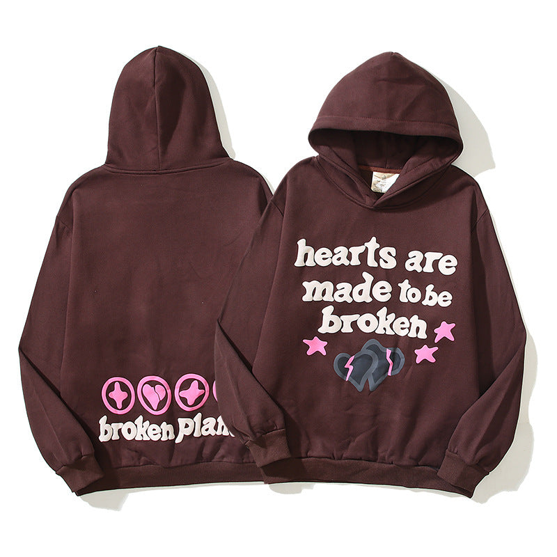 Maychao High Street Broken Planet Puff Print High Street Men's And Women's Loose Casual Hooded Sweater