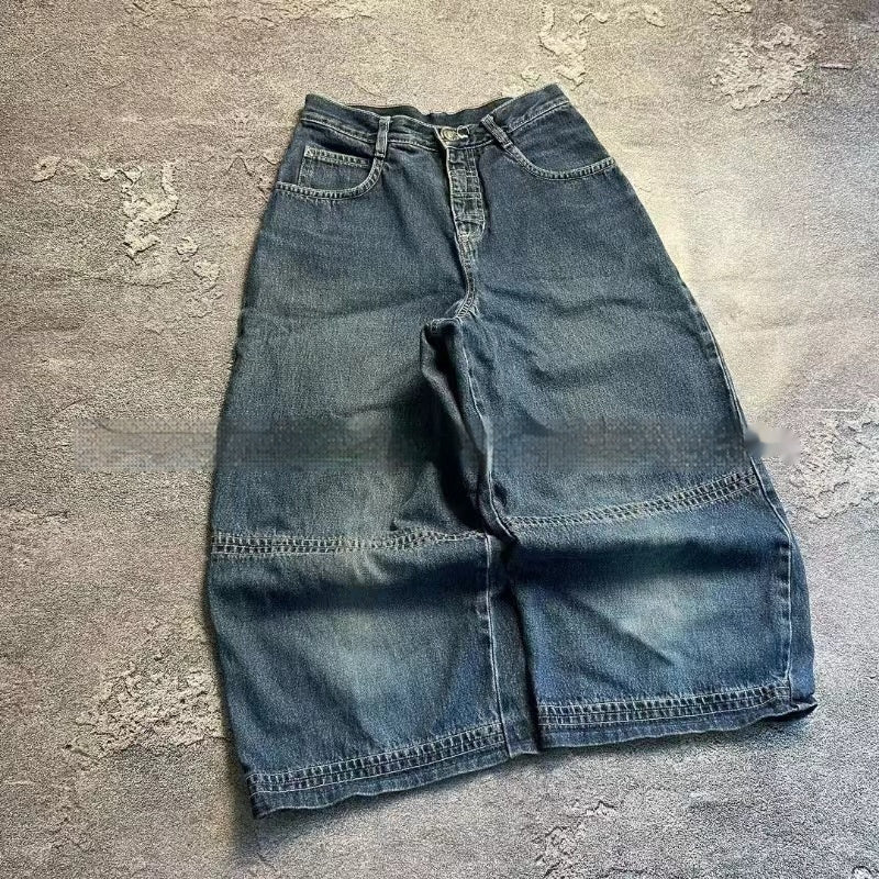 Men's And Women's Same Style Worn Looking Washed-out Blue Trendy Jeans