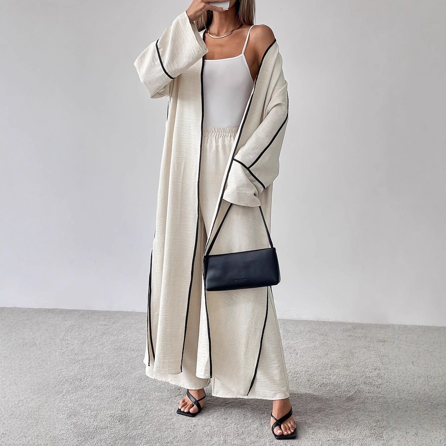 Moderigtig Elegant Enkel Langærmet Cardigan Til Kvinder, Lang Jakkesæt