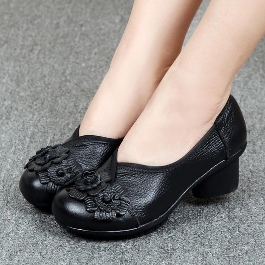 Spring And Autumn Ethnic Style Handmade Leather Single Shoes Mid-heel Mother Shoes Plus Size