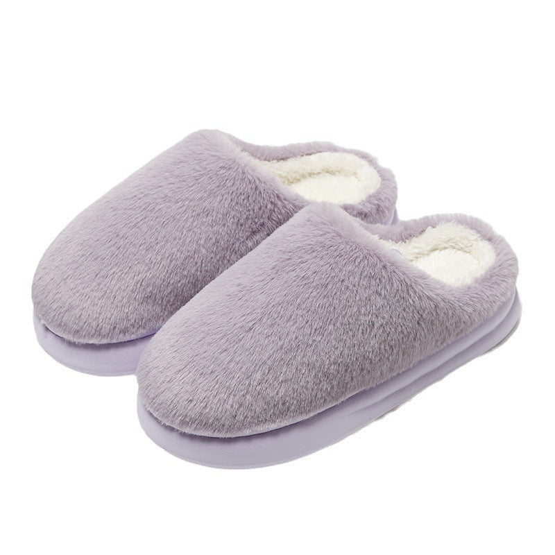 Fleece-lined Thermal Home Wear Non-slip Soft Bottom Solid Color Confinement Shoes Cotton Slippers