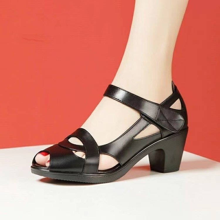 Women's Thick Bottom Soft Bottom Mid Heel Chunky Heel Peep Toe Sandals