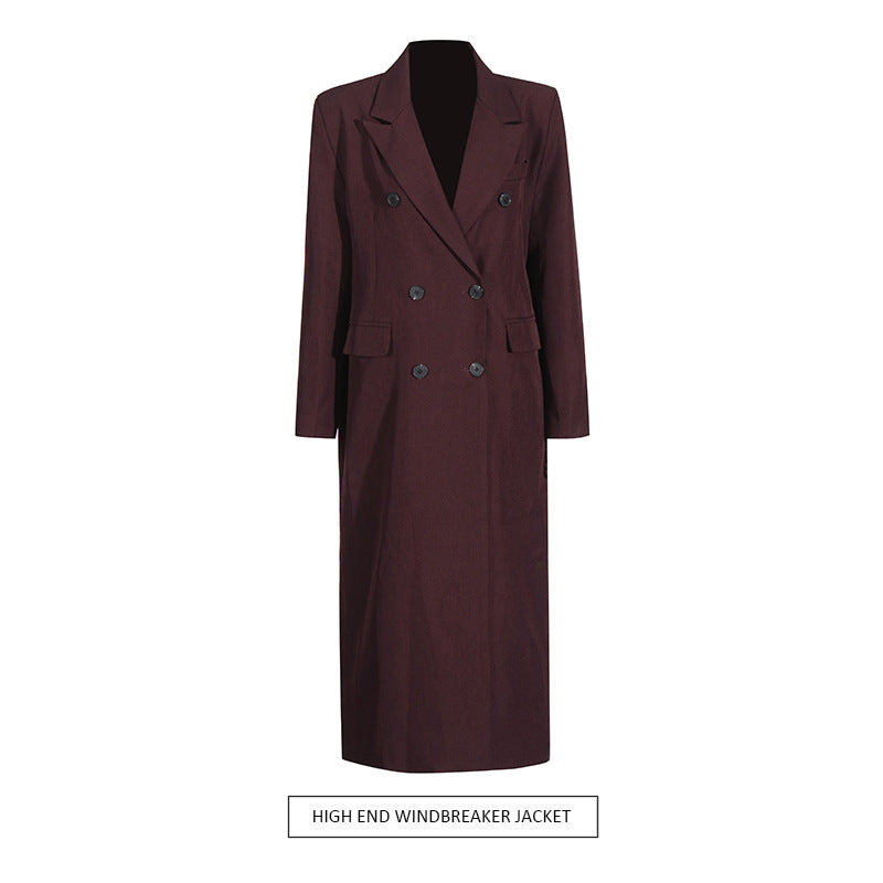 Pure Color All-matching Angola Red Long-cut Coat