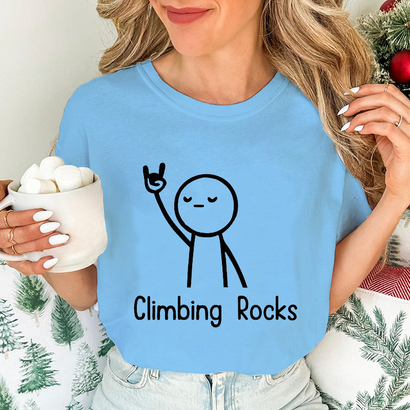 Climbing-Print T-Shirt Casual Short-Sleeve Top