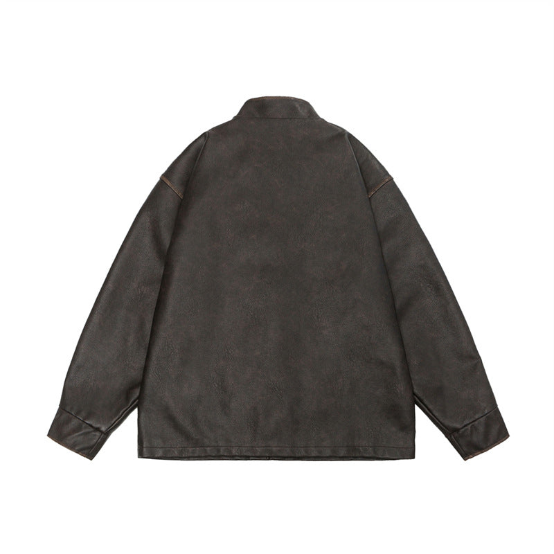 Men's Chinese Leather Jacket Vintage Coat