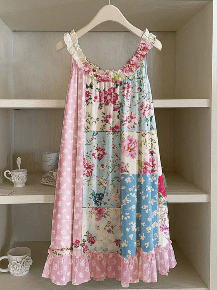 3D Digital Print Pastoral-style Womens Strap Lace Dress