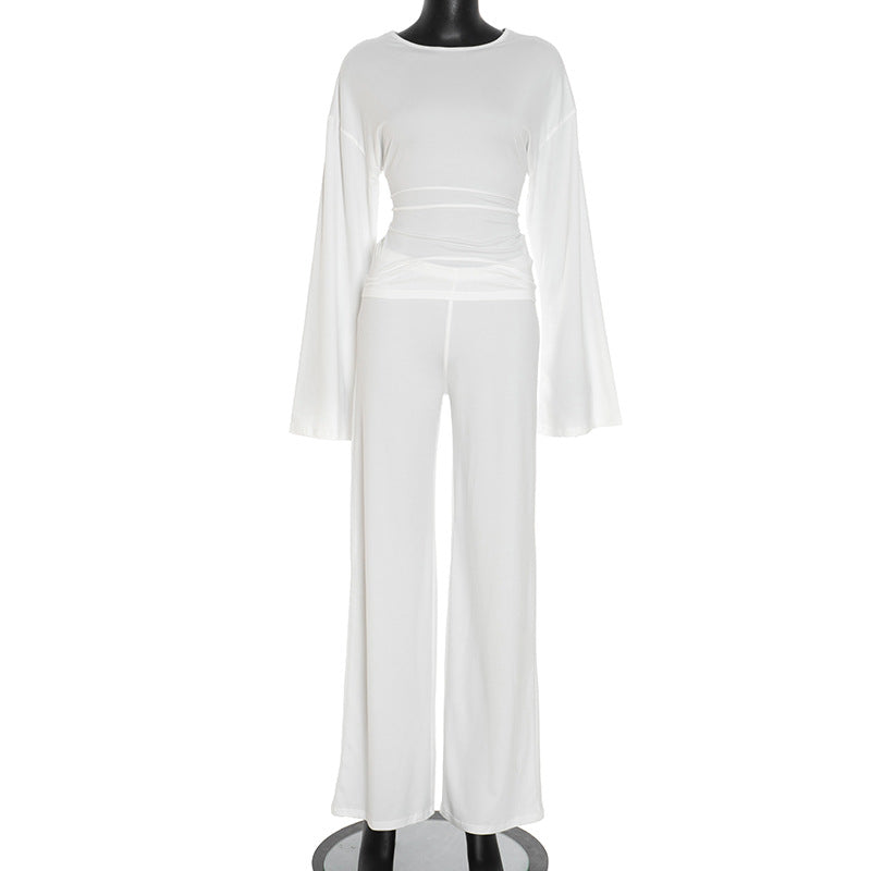Women's Crew-neck Long-sleeve Straight-leg Pants Set
