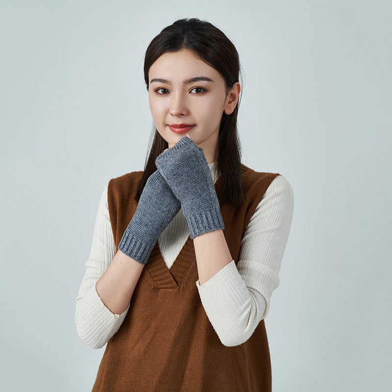 Wool Thread Warm Half Finger Gloves