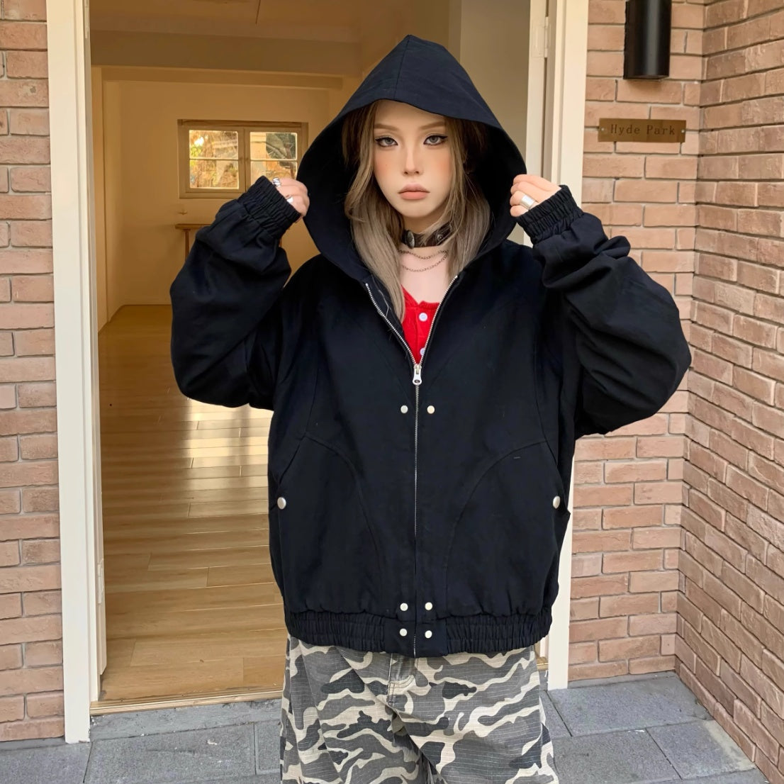 Couple Long Sleeve Hooded Overalls Jacket