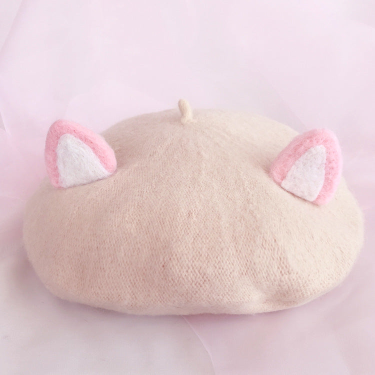 Women's Fashion Wool Tweed Soft And Cute Cat Ears Hat