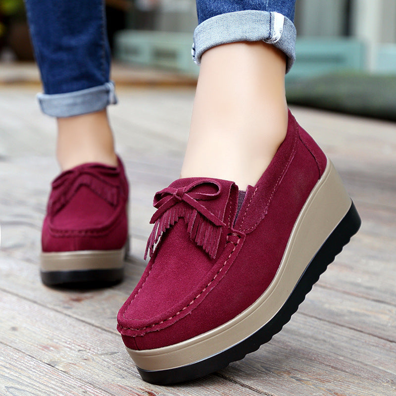 Nye Kvinder Kvast Sløjfe Design Sko Mode Tyk Bund Kilehæl Sko Casual Slip-on Ensfarvet Flade Sko
