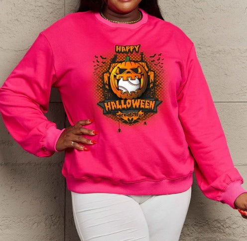 Women's Printed Long Sleeve Loose Sweatshirt Round Neck