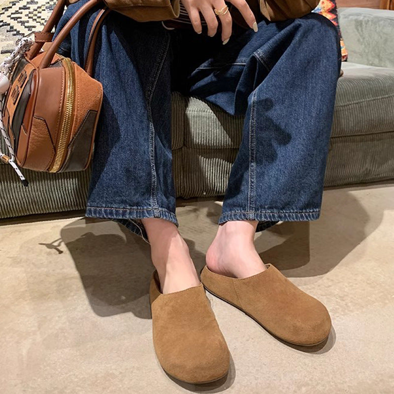 Soft And Genuine Leather Surface Slip-on Thick-soled Large Toe Half Slippers
