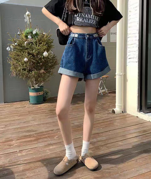 Women's Retro Loose And Thin Curly Denim Shorts