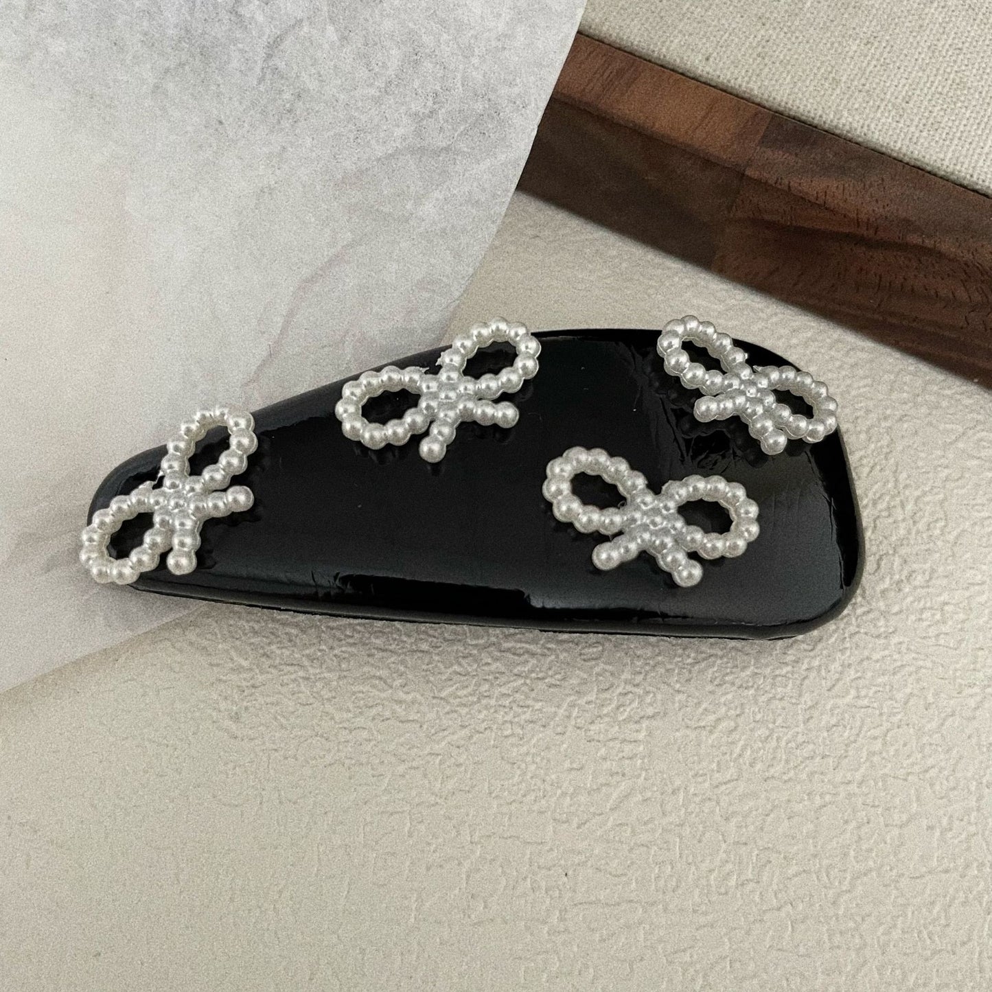 Leather Pearl Barrettes Women's Bow