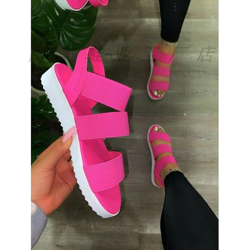 Roman Style Velcro Solid Color Flat Light Women's Sandals