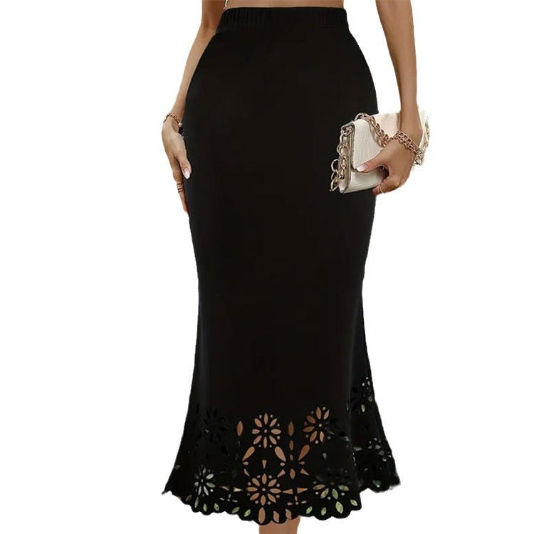 Women's Knitted Sheath Hollow-out Floral Skirt