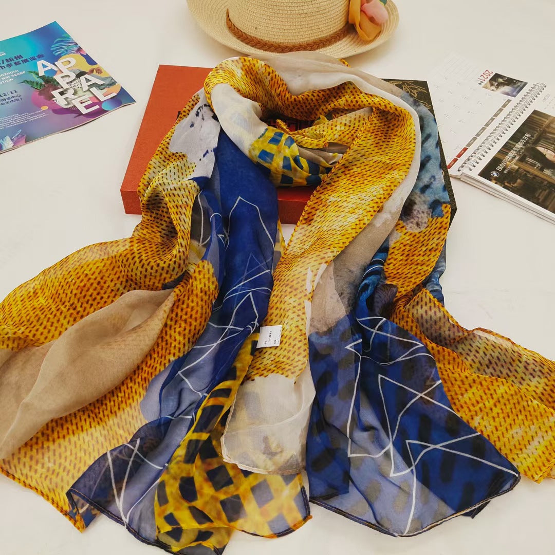 Women's Autumn Digital Inkjet Printing  Silk Scarf
