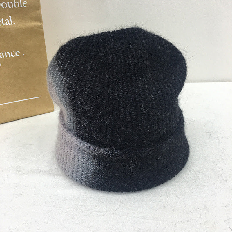 Tie Dyed Rabbit Hair Knitted Wool Hat Female