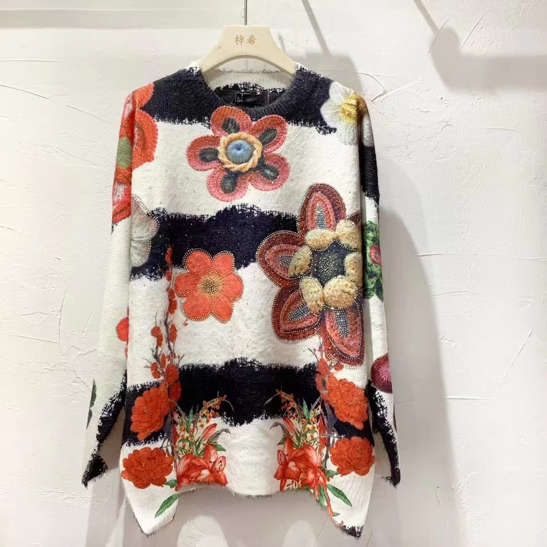 Goods Exquisite Rhinestone Rich Flower Hooded Sweater