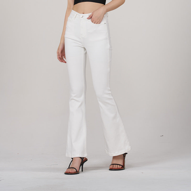 White Horseshoe Pants Women's High Waist Slim Fit