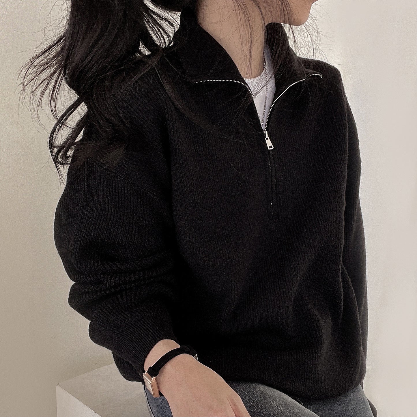 Student Zipper Long Sleeve Sweater Coat